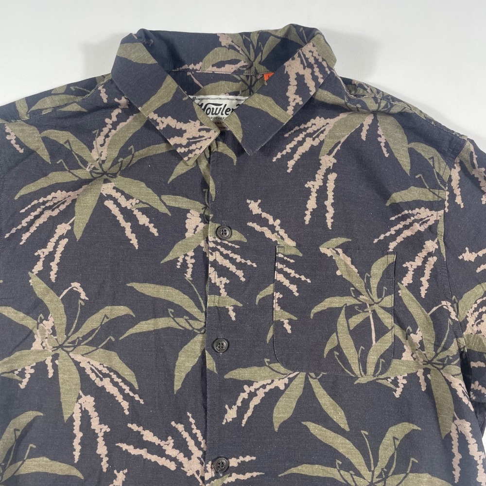 Howler Brothers‎ Button Down Mens Large Tropical Palm Print Short Sleeve Black